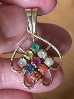NWOT 18kt Gold 925 Sterling Silver Genuine Gemstones Unique Pendant/Necklace
